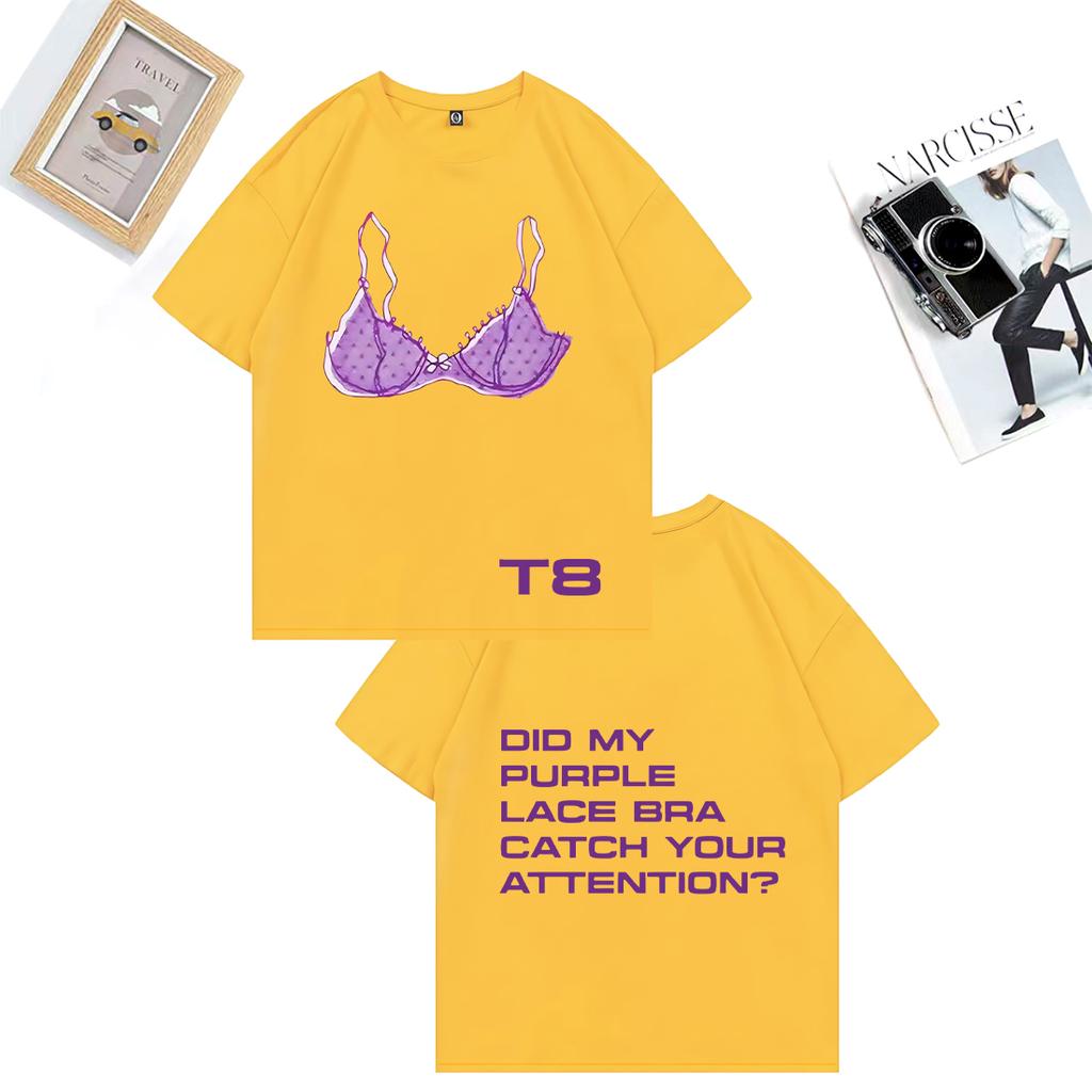 Tate McRae Purple Lace Bra So Close To What print T Shirt Men Woman's vintage Oversized 100% Cotton Summer Unisex plus size Tops