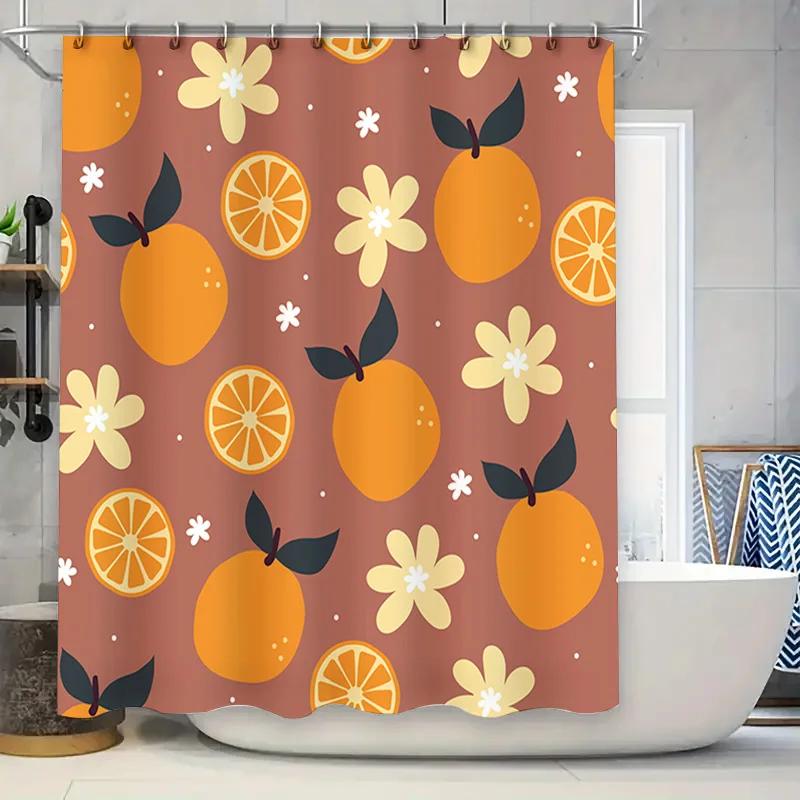 

Orange Floral Print Shower Curtain Rustic Farmhouse Decor for Bathrooms Water-Resistant Fabric with Plastic Hooks included (180x W90xH180cm