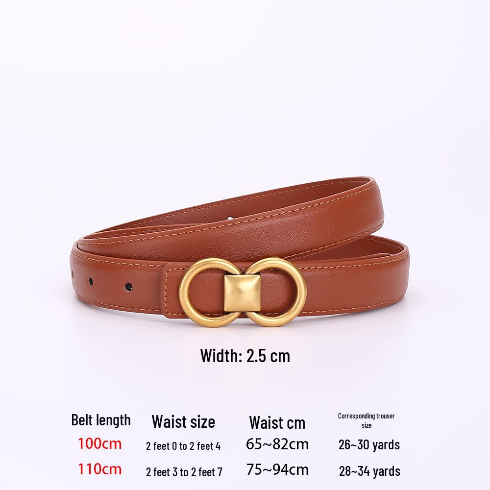 Women's Retro Slim Genuine Leather Belt, Versatile and Fashionable, for Dresses and Jeans, with Pin Buckle Decor.