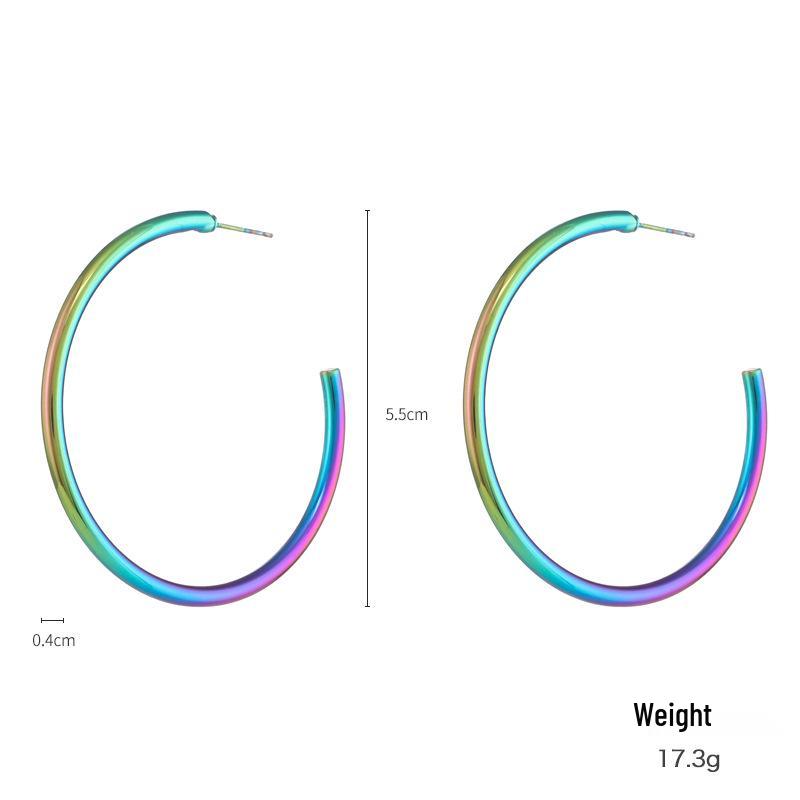 Kenjie Iridescent Electroplated Classic Hoop Earrings for Women - Colorful Punk Retro Style.