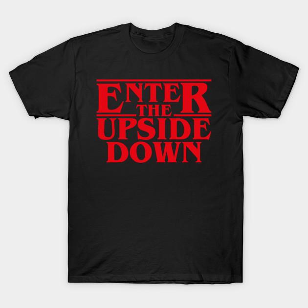 Men Black Print T-shirt Stranger Things - Enter The Upside Down No-Cut Transfer Paper Print Cotton Tshirt