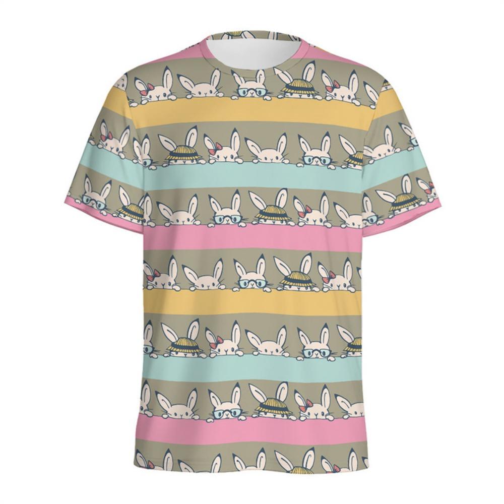 Cartoon Rabbit Graphic T-shirt For Men Women Fashion 3D Printed Animal T Shirts Summer Round Neck Tees Loose Short Sleeves