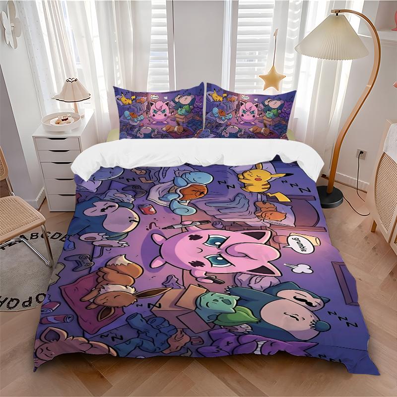 Dreamy Pokmon Night Printed 3pcs Bedding Set Soft Microfiber 1 Duvet Cover And 2 Pillowcases Home Bedroom Decor Xmas Gift K1737