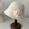 Korean Early Spring New 3D Flower Knitted Fisherman Hat Women Autumn Winter New Show Small Face Handmade Wool Bucket Hat