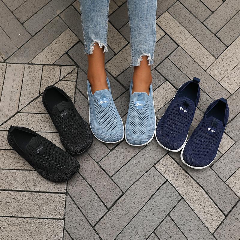 Women'S Flat Bottomed Wide Last Shoe New Comfortable Breathable Mesh Soft Walking Shoes Simple Versatile Tennis Outdoor Sneakers