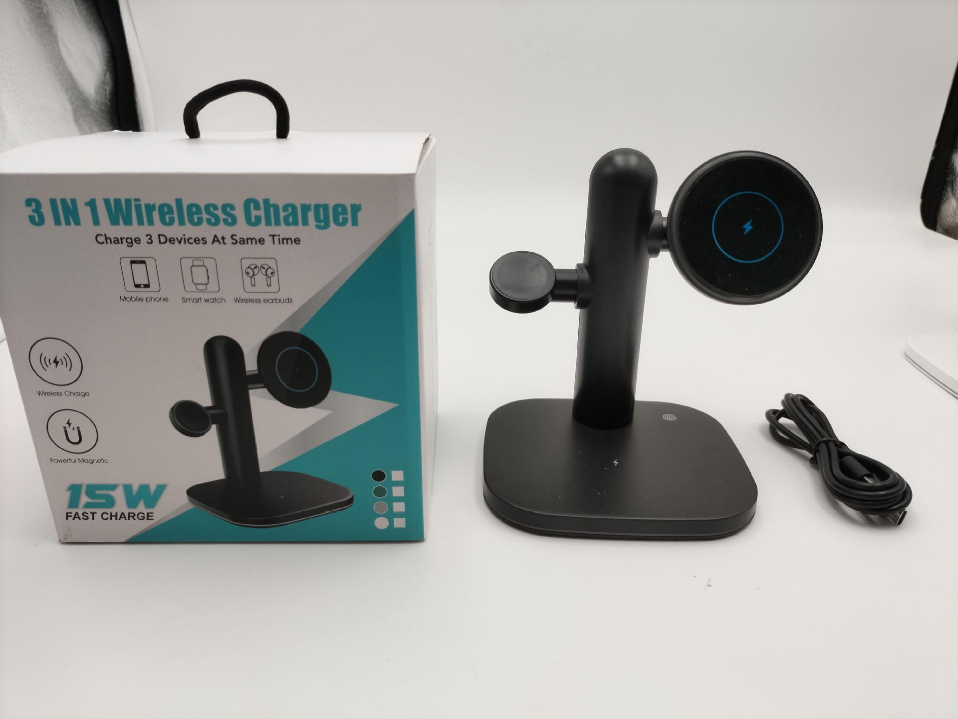 

Магнитная беспроводная зарядная подставка 3-в-1 для телефона, наушников и часов