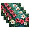 Of 4 Spring-Themed Placemats Featuring Vibrant Hibiscus Flowers In Red, Pink, And White. These Heat-Resistant Coffee Mats Are Perfect for Indoor And O