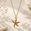 Women's 18K Gold Plated Stainless Steel Necklace with Zircon Inlaid Starfish - European and American Ocean Style