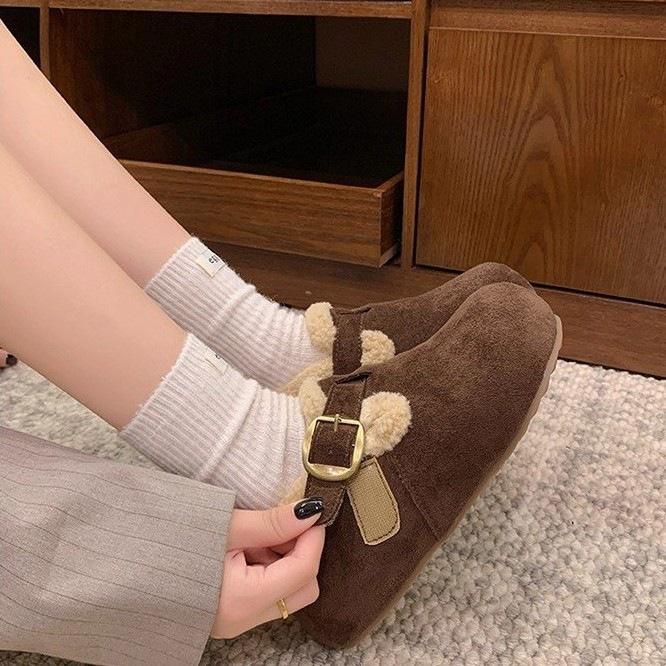 Retro Mori Mao Mao shoes winter new thickened warm belt buckle college style Birkenstock cotton shoes