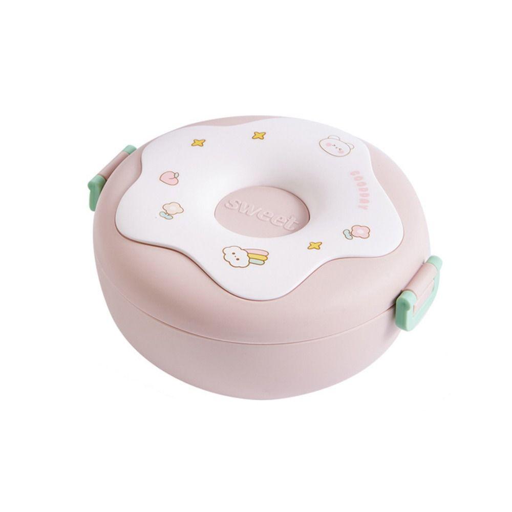 Plastic Food Container Round Shaped Food Storage Box Cute Donut Lunch Box  Girls Children Students