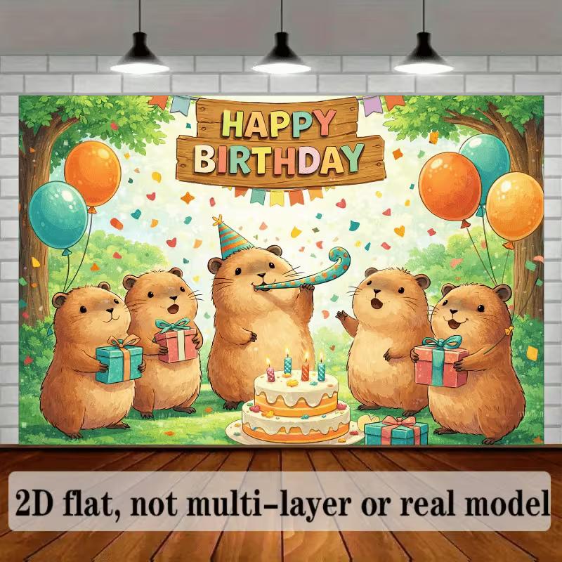 2D Capybara Happy Birthday Backdrop Outdoor Party Photography Background