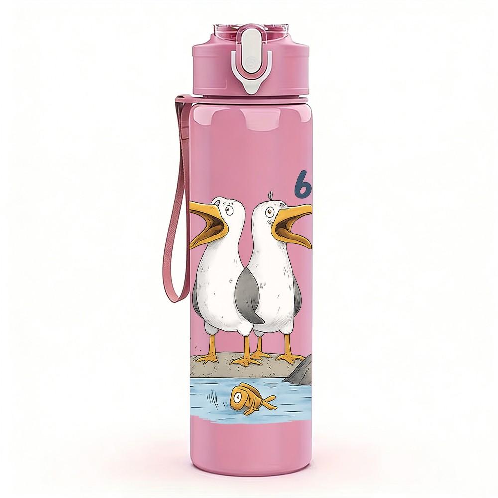 1PC Geese Number Six Seven Print 750ml Color Plastic Sports Water Bottle Leakproof Flip Straw Lid Suitable for Sports Office Home Use