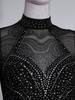 Ladies Ice Skating Dancewear Rhinestone Embellished Long Sleeve Backless Leotard with Tiered Tulle Ruffled Skirt Jumpsuit for Competition