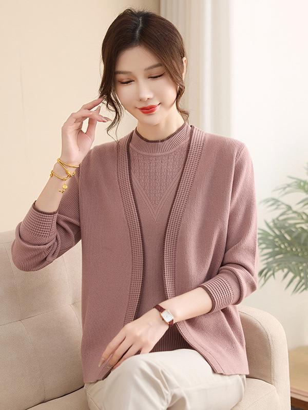 Mom's 2026 Spring Knit Cardigan Set: Stylish Long-Sleeve Two-Piece for Middle-Aged & Elderly Women