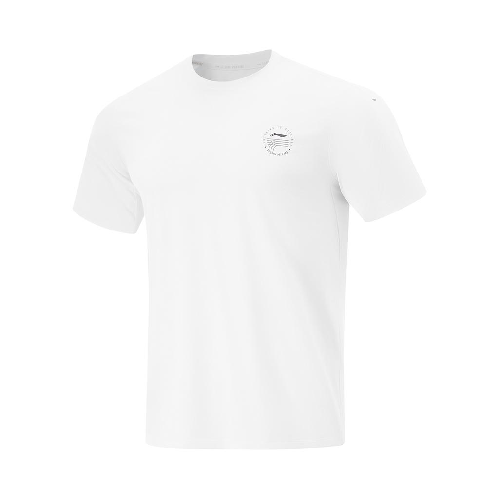 Li Ning Running Series Solid Color Round Neck Comfortable Breathable Versatile Ventilation T-Shirt Men Tops White ATSV083-2
