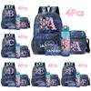 4Pcs/set 26 English Letter Printed Backpack Large Capacity Bookbag Shoulder Bag Case Bag with 750ml Water Bottler Boy Girl Waterproof SchoolBag Gift