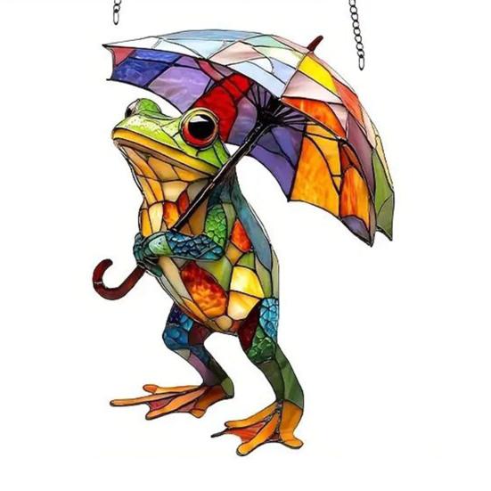 Colorful Frog Acrylic Suncatcher Umbrella Frog/Three Frogs On Branch Stained Glass Window Hanging Ornament for Indoor Outdoor Garden Housewarming