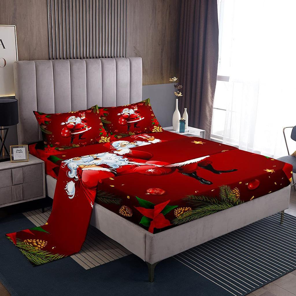 Christmas atmosphere theme pattern mattress four-piece bedding set bedroom dormitory bedding decoration