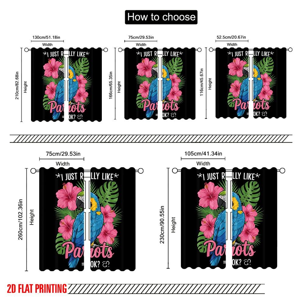 2 τεμ. 2D επίπεδη εκτύπωση Κουρτίνες Παραθύρου Μπλε Κίτρινος Παπαγάλος Τροπικά Λουλούδια 100% Πολυεστερικό Ύφασμα Χωρίς Ηλεκτρισμό Εποχιακό Πάρτι