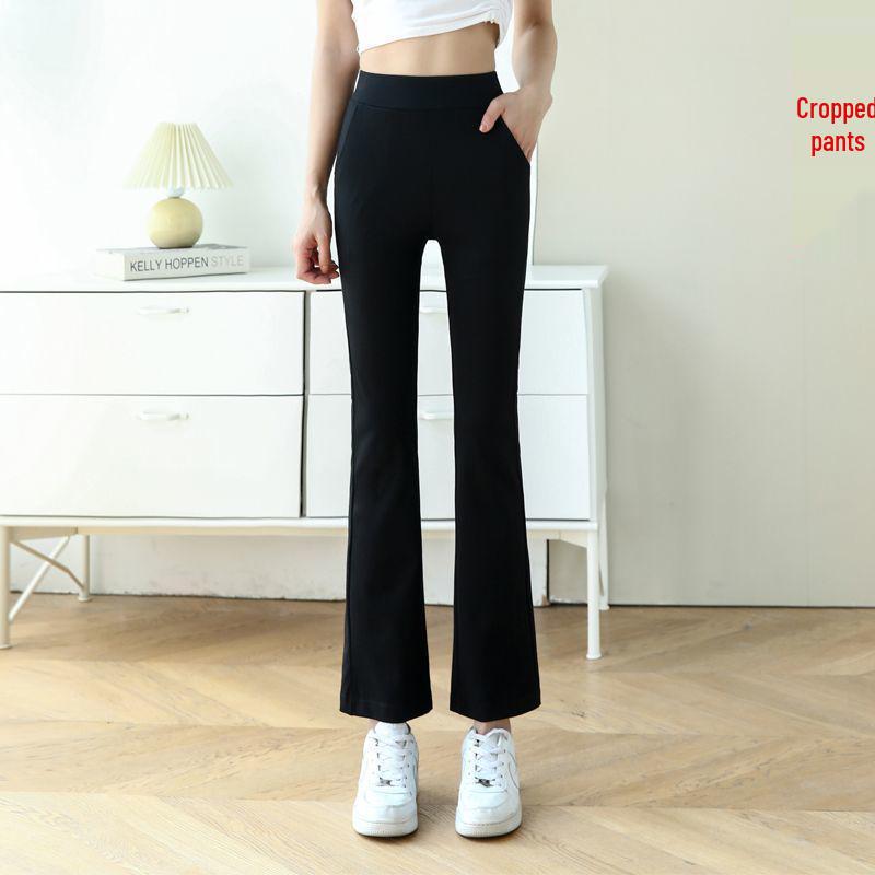 **Women's High Waist Black Micro Flare Pants - Slimming, Petite, Elastic, Stretch, Summer Style for the Middle East**
