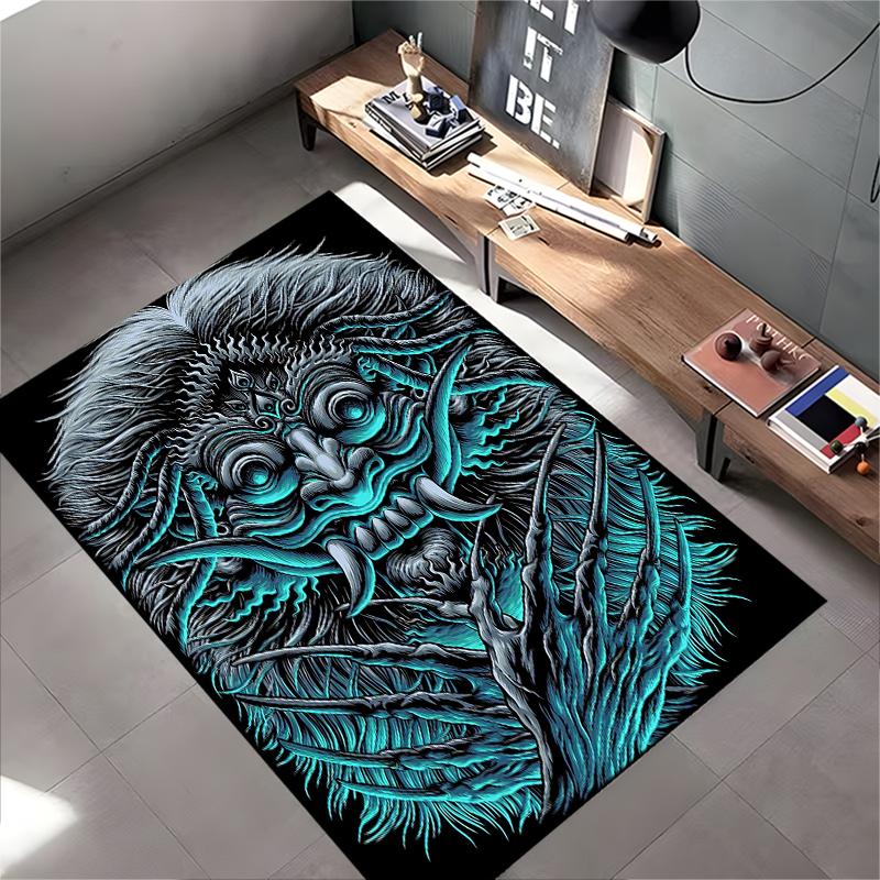 "Dark Monster Design Carpet with Blue Neon Claws and Intricate Patterns" Suitable for use as an anti-slip for living room bedroom sofas