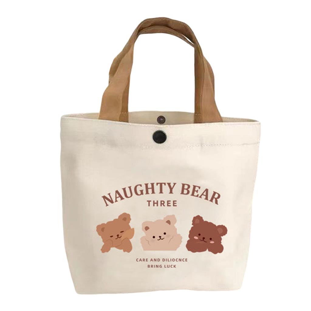 Canvas Tote Bag for School Cartoon Pattern Lunch Box Student Handbag Durable Lunch Carrier Pouch Women Men 27*22cm