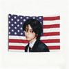 Kpop Idol Tapestry Flat Print Cool Boy Portrait Wall Hanging With American Flag Decor For Bedroom Dorm Room Music Fan Gift