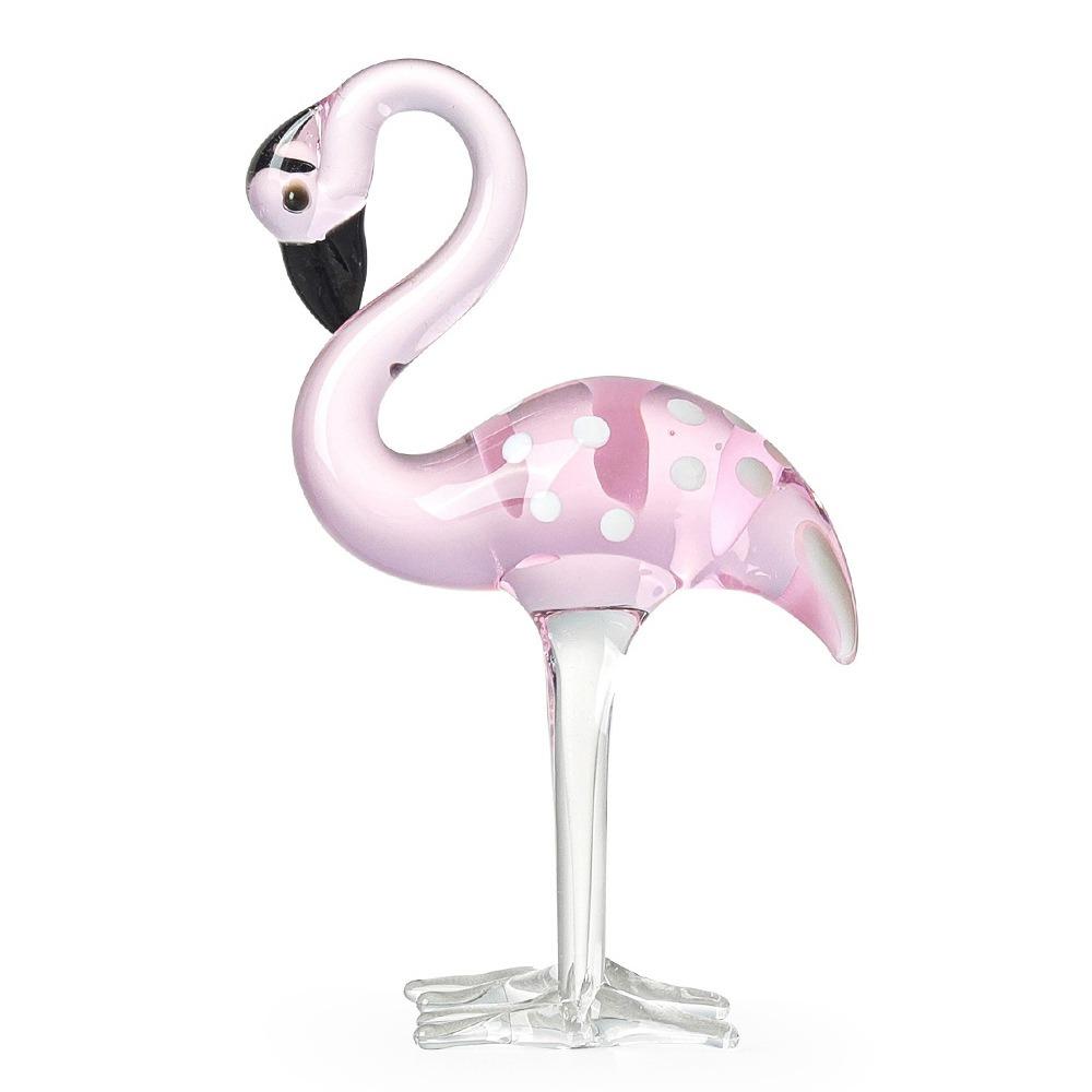 

Handmade Art Simulated Pink Flamingo Cartoon Animal Sculpture Glass Flamingo Figurines Home Style B