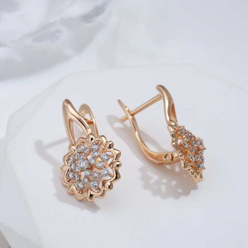 New  Rose Gold Color Sexy Drop Earrings Unusual Flower Natural Zircon Women'S Earrings Party Girls Exaggerated Jewelry