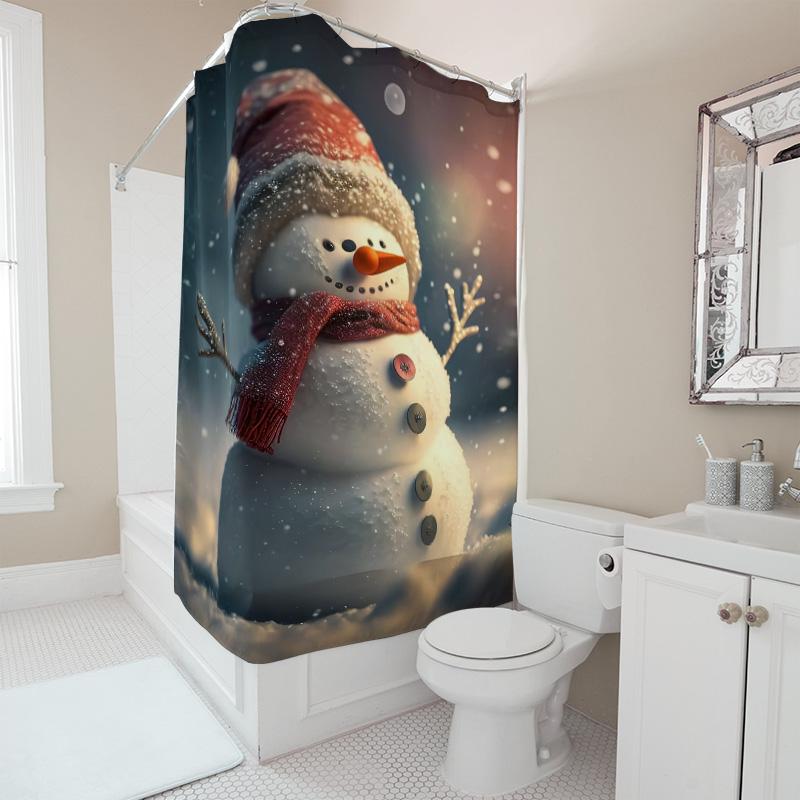 Tuniu Charming Snowman Winter Holiday Shower Curtain Festive Forest Woodland Animal Bathroom Decor