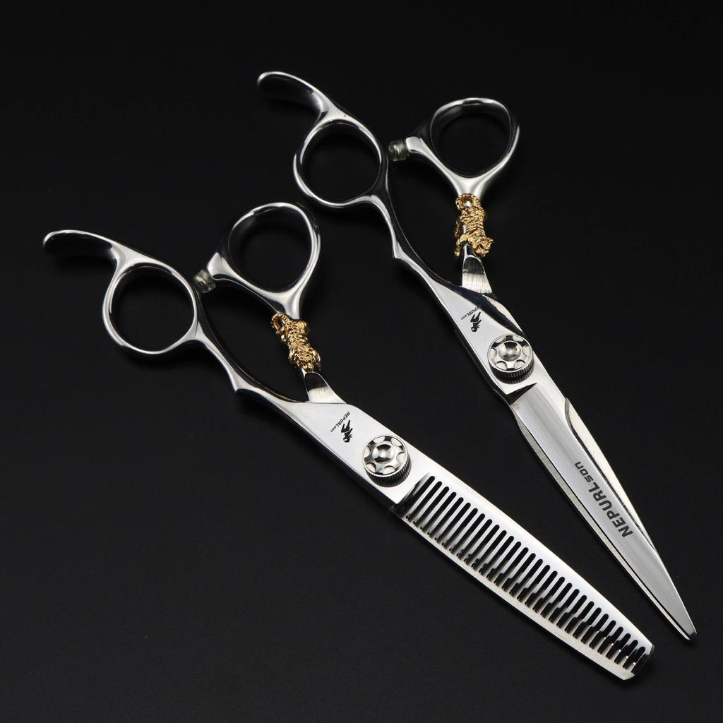 Black 6.0 Inch Nimpson Little Golden Tiger, Screws, Hair Scissors, Hair Scissors, Tooth Scissors, Thin Tooth Scissors