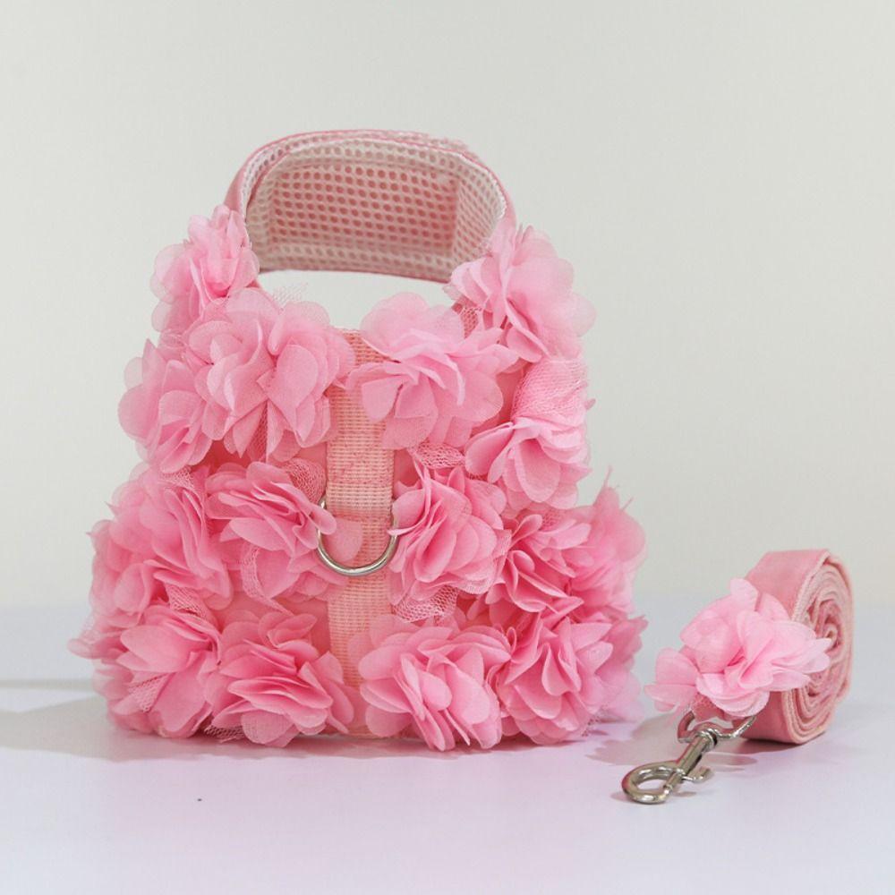 Kawaii Dog Harness Leash Set Floral Design Pet Chest Strap Pet Vest Style Harness  Training Use