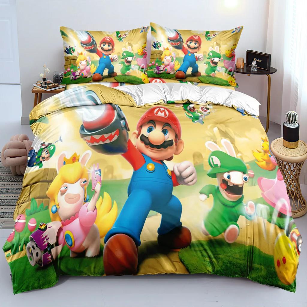 Mario Duvet Cover Sets Anime Bedding Set Bed Cover Kids Adult Quilt Cover Pillowcase Gifts Bedroom Decor