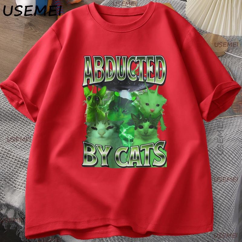Abducted By Cats Funny TShirt Alien Ufo Cats Meme Clothing 90s Vintage Kitty Graphic Tees Silly Weirdcore Humor Retro Cat Tee S