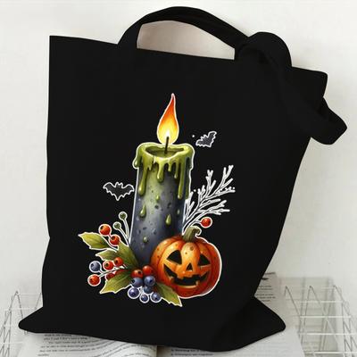 Vintage Stil Kürbis Hexenhut Grafik Canvas Tragetasche Damen Herren Halloween Einkaufstaschen Horror Lässig Kürbis Umhängetasche