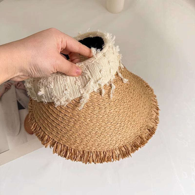 Beach Sun Hat Summer Straw Woven Empty Hat for Women Travel Vacation Straw Hat Without Top Hat