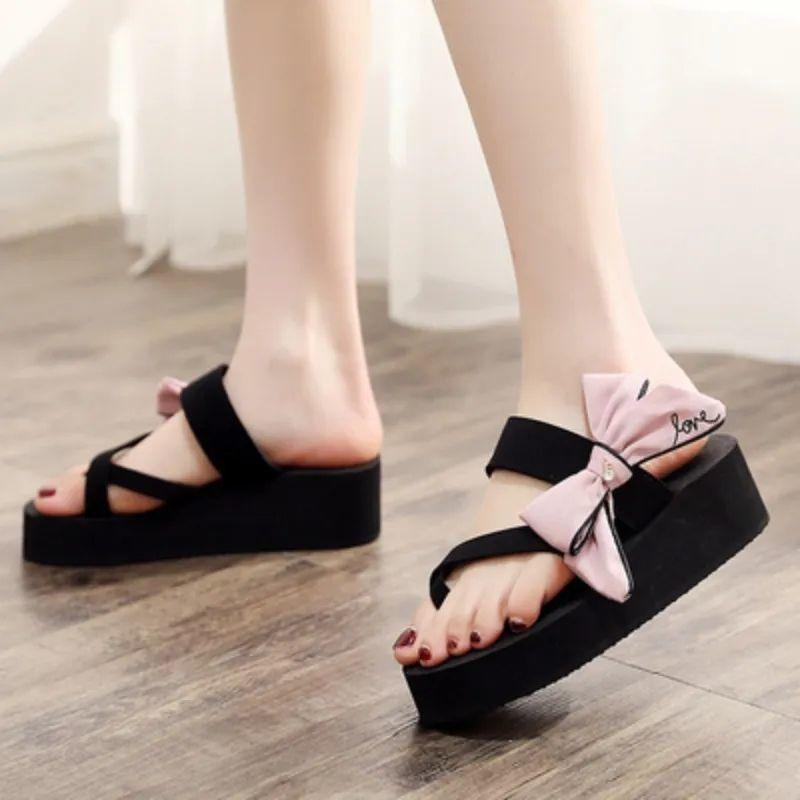 Platform Slippers met Strik voor Dames en Sandalen voor Dames Buiten op het Strand Flip Flops Schoenen Koreaanse Stijl Zomer 2026 Groothandel Slides