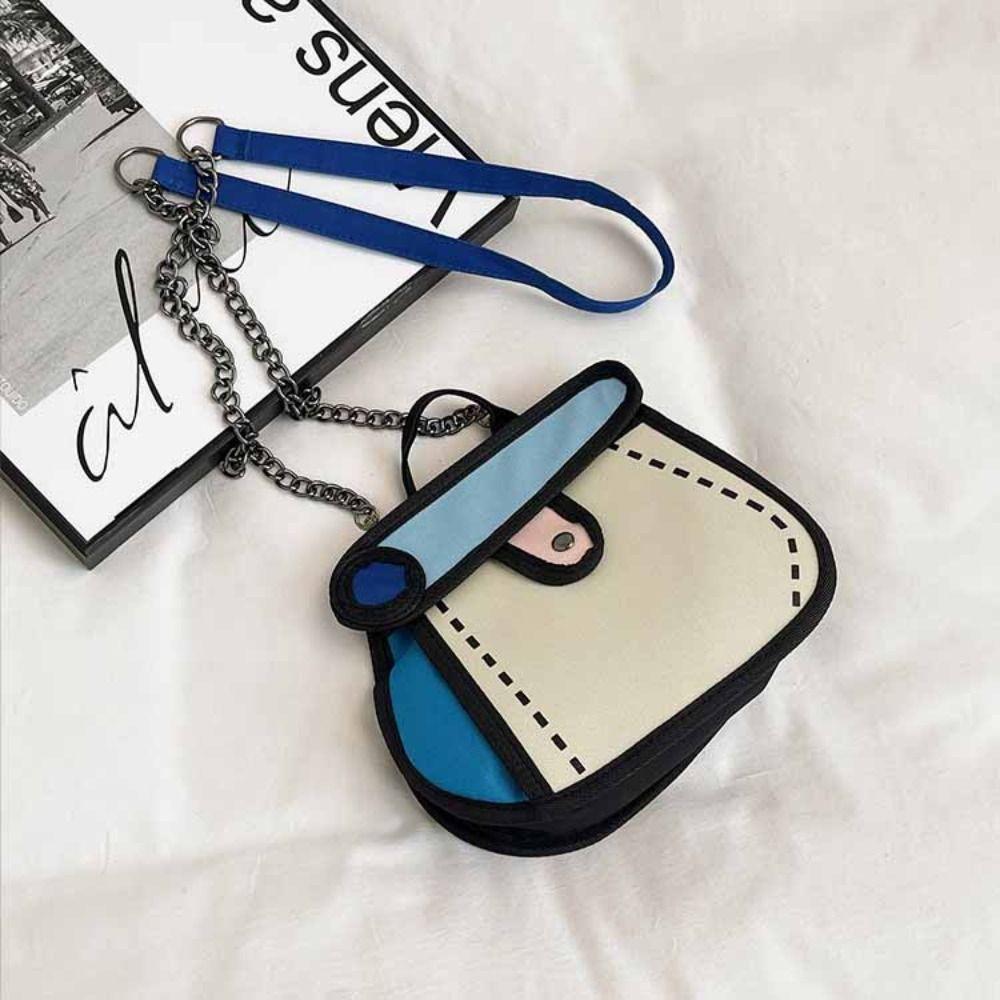 2D Anime Comic Crossbody Bag Canvas Line Painting Messenger Bag Chain Shoulder Bag Travel