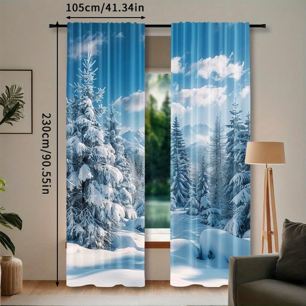 2pcs Rod Pocket Winter Snow Forest Curtains - Easy Hanging for Bedroom   Office   Kitchen   Living Room & Study Decor