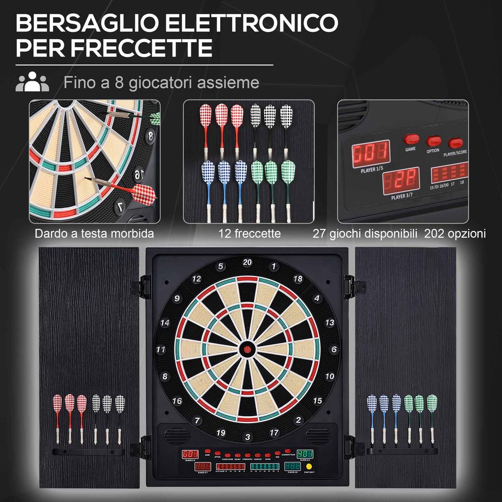 Electronic Dartboard with Automatic Scoring. 12 Darts and 6 Displays. 51x6.5x57cm. Black