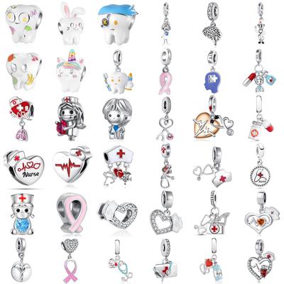 Nuova Serie Dottore Infermiera Nastro Rosa Stetoscopio Moda Ciondolo Pendente Adatto per Bracciale Collana Gioielli Marca Originale Regalo