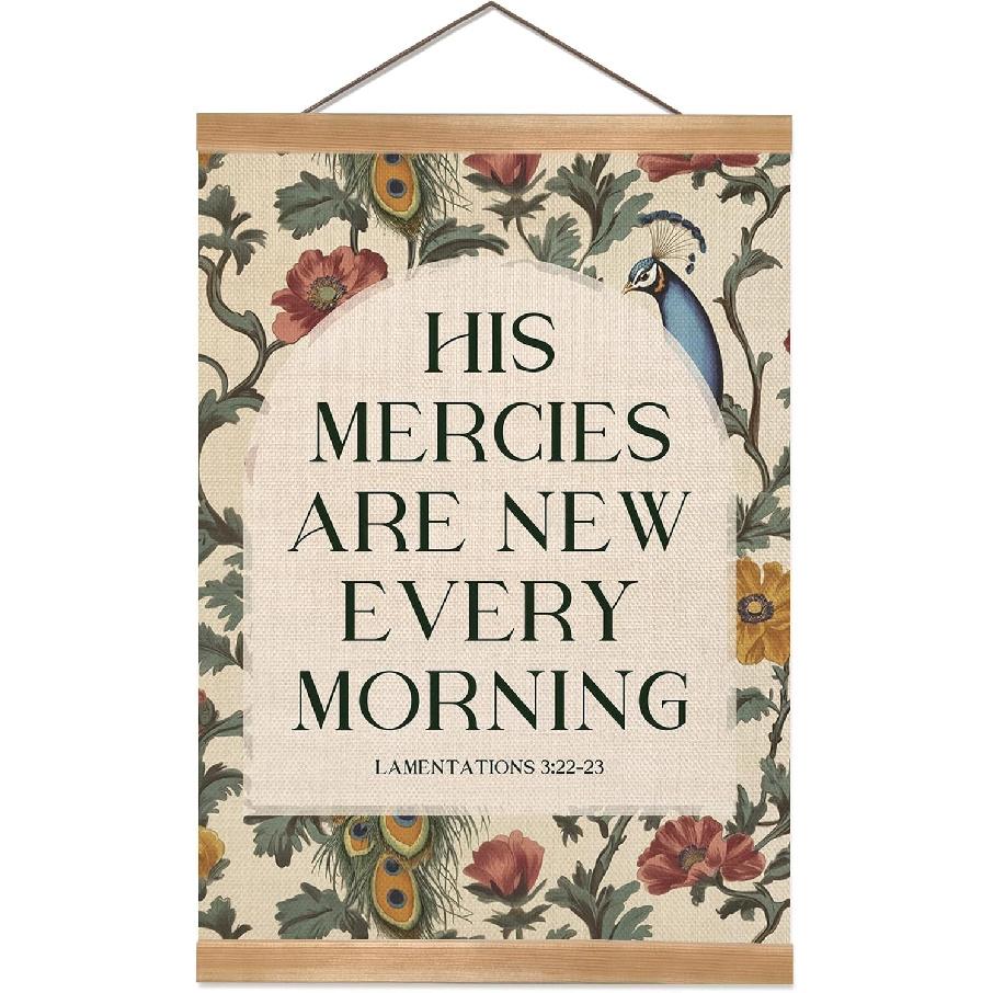 Christian Poster Wall Art Decor, Christian Bible Verse His Mercies are New Every Morning Boho Wall Art Framed Decor for Bedroom Living Room Office