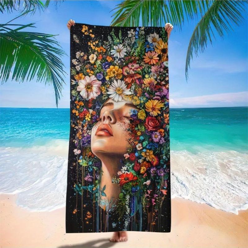 

1pc Bohemian Floral Microfiber Beach Towel - Lightweight Quick-Dry Travel Essential with Vibrant Colorful Design, Artistic Print W40*H60(CM)