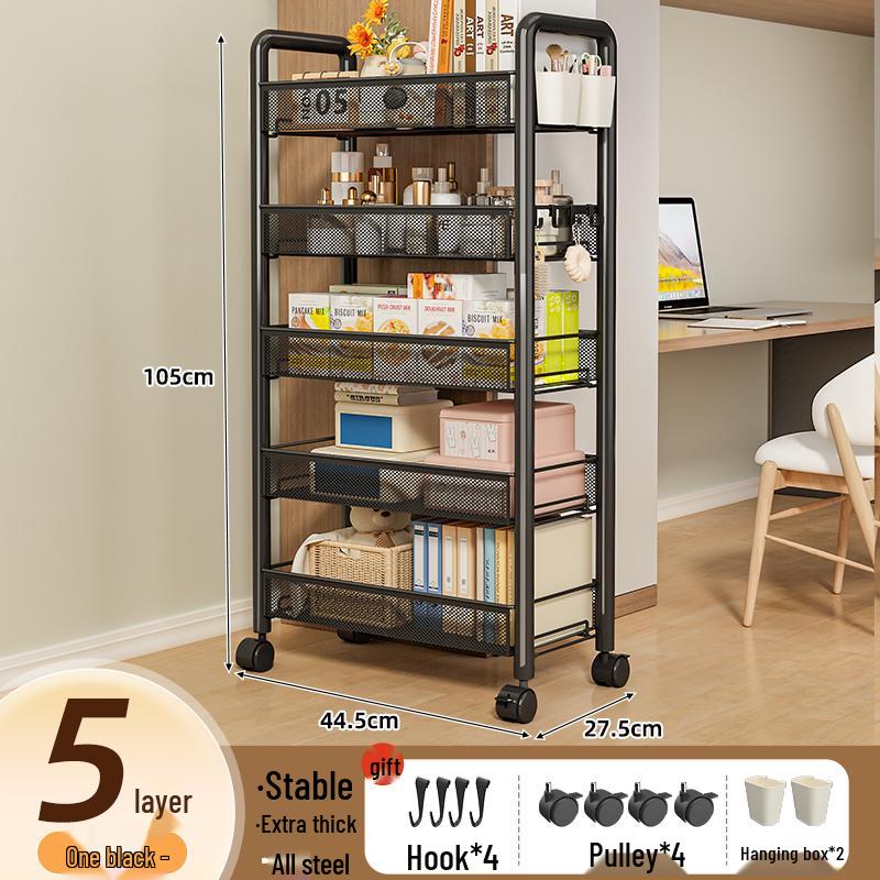 

Компактний пересувний візок для зберігання під столом на колесах - Багатоярусна полиця для гуртожитків або спалень