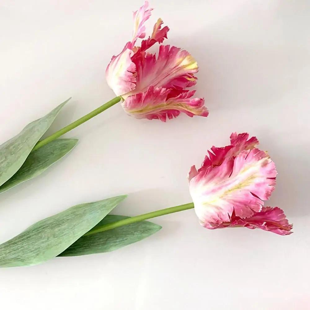 Real Touch Elegant Vase DIY Photography Props Silk Flower Table Decoration Artificial Parrot Tulip Wedding Bouquet Fake Flower