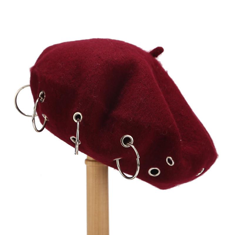 

British Retro Beret Cap With Short Brim For Fall Spring Casual Wear бордовий