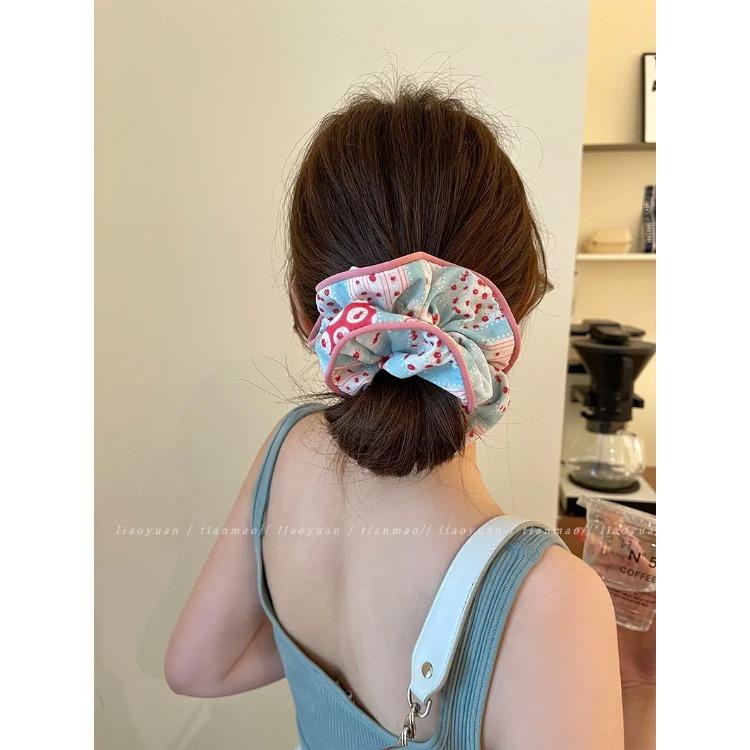 Koreanische Mode Großer bedruckter Scrunchie Damen Mädchen Elastisches Haar Gummiband Accessoires Haargummi Haarreif Seil Kopfschmuck
