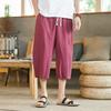 Loose Cotton Linen Men's 7/8 Pants Summer Casual Wide Leg Orts Breathable Comfortable Loose Fit M Model Beach Sle