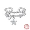 Effie Queen 925 Sterling Silver Zirconia Pendant Open Rings Wedding Tassel Chain Promise Ring Finger Band Fashion Jewelry Gift