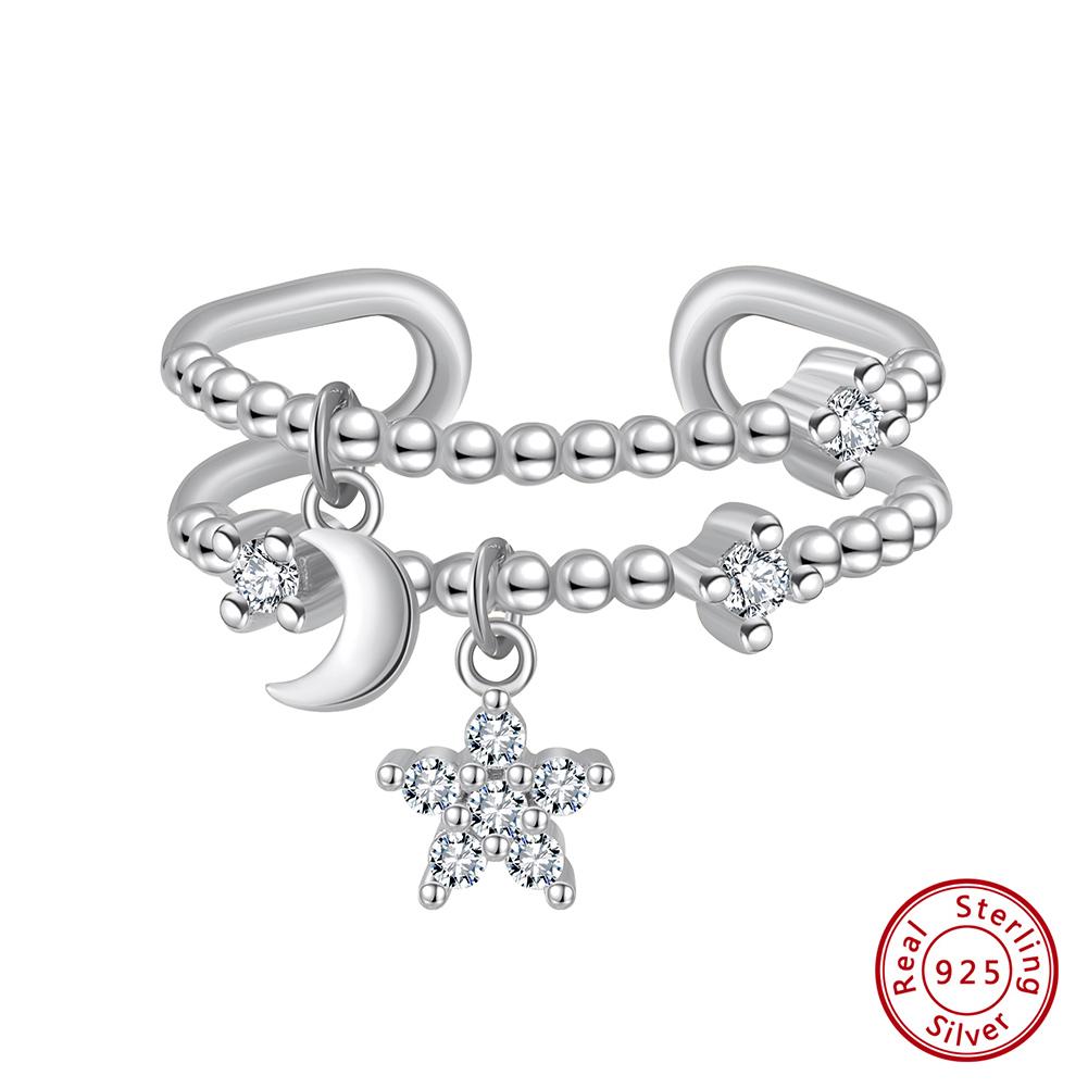 Effie Queen 925 Sterling Silver Zirconia Pendant Open Rings Wedding Tassel Chain Promise Ring Finger Band Fashion Jewelry Gift